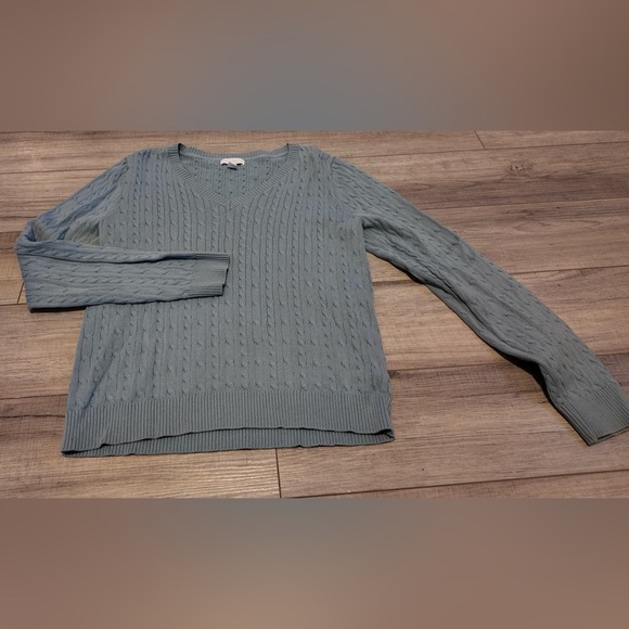 Charter Club Women’s Embellished V Neck Cable-Knit Sweater – Size M, Light Blue - Picture 1 of 12